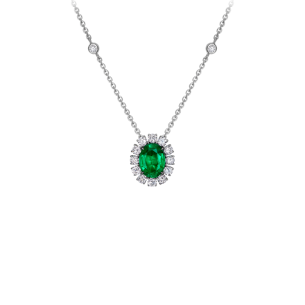 Колье с изумрудом и бриллиантами, белое золото