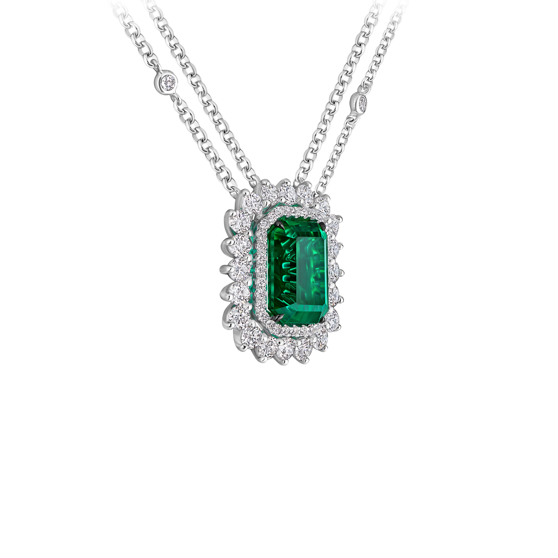 Колье с изумрудом и бриллиантами, белое золото