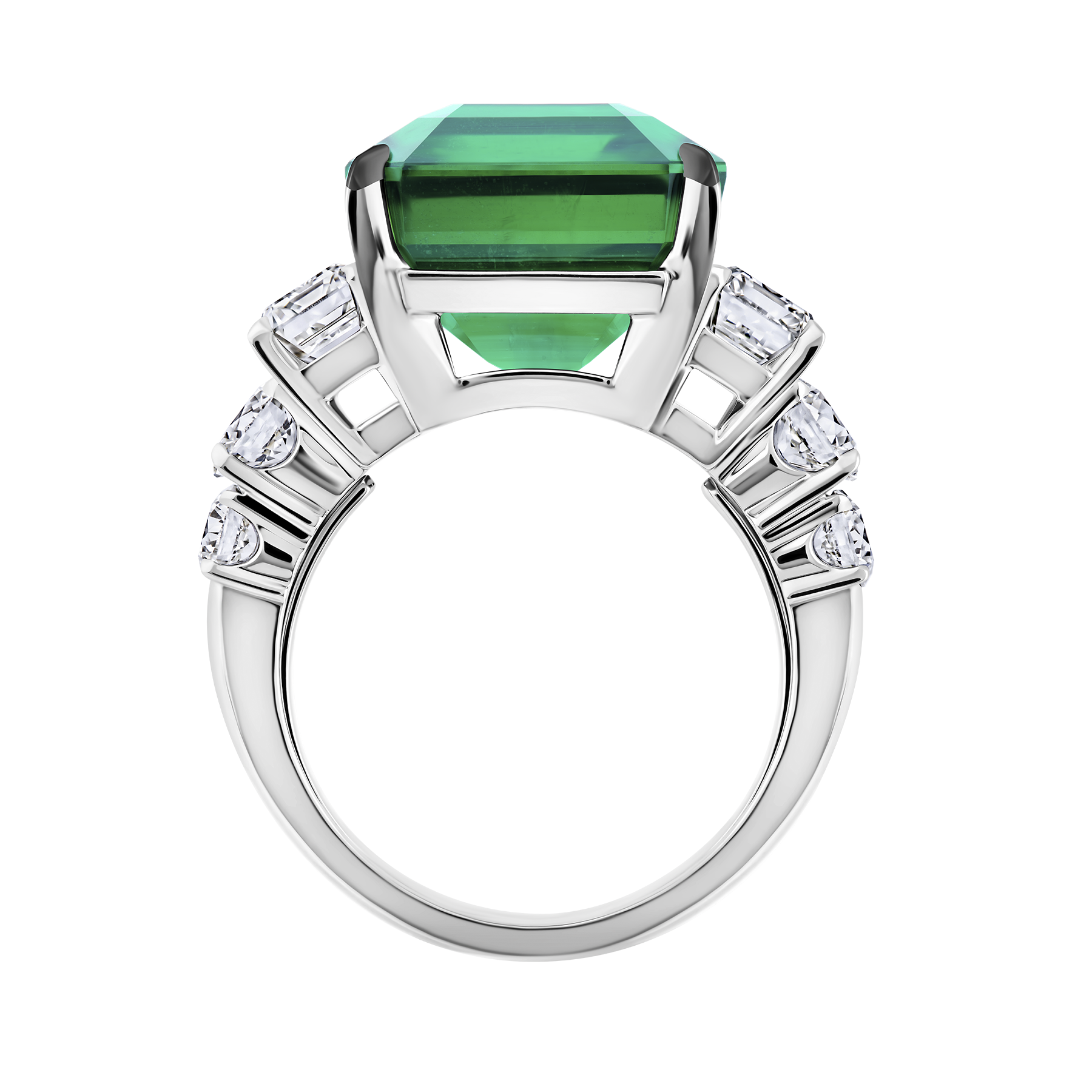 Кольцо с изумрудом и бриллиантами, белое золото