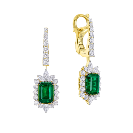 Серьги с изумрудами и бриллиантами, желтое золото