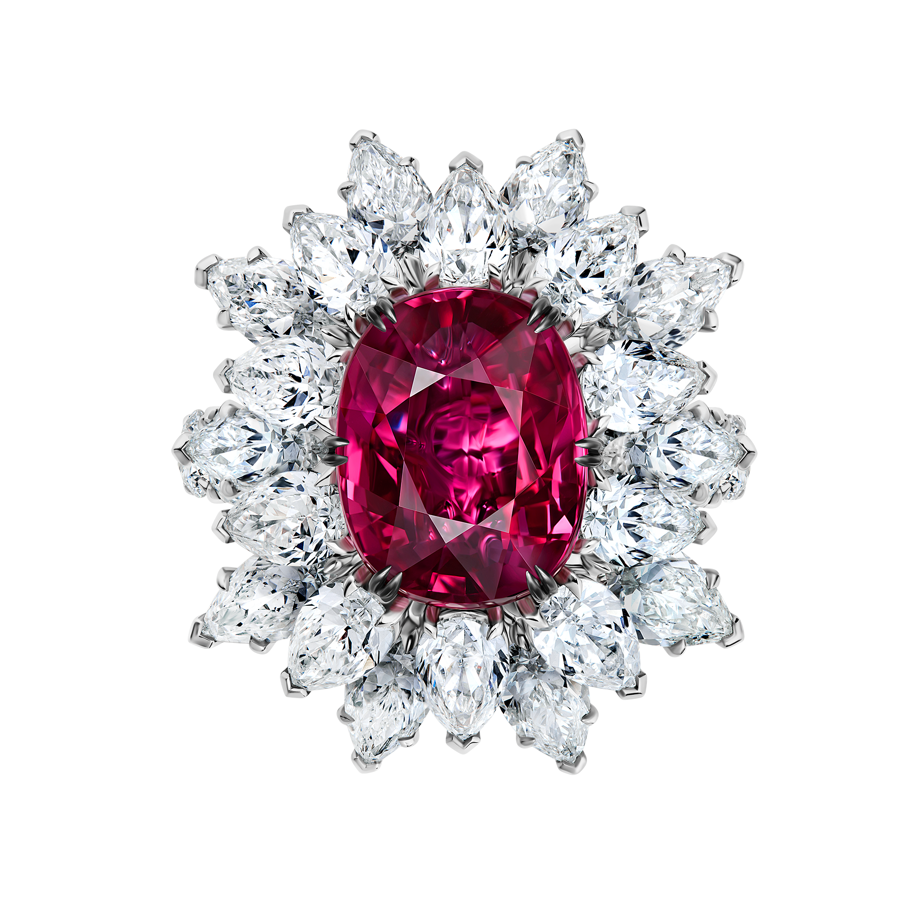 Кольцо с рубином и бриллиантами, белое золото