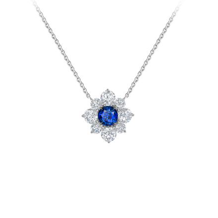 Колье с сапфиром и бриллиантами, белое золото