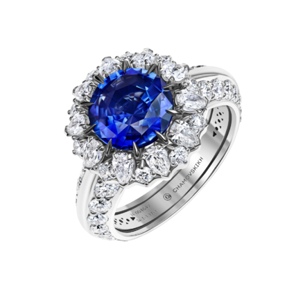 Кольцо с сапфиром и бриллиантами, белое золото