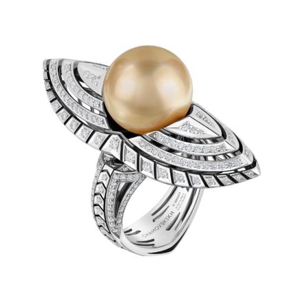 Кольцо с жемчугом и бриллиантами, белое золото, н.керамика 2