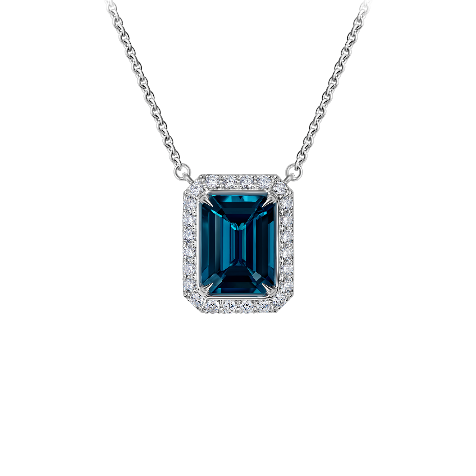 Колье с топазом Лондон и бриллиантами, белое золото