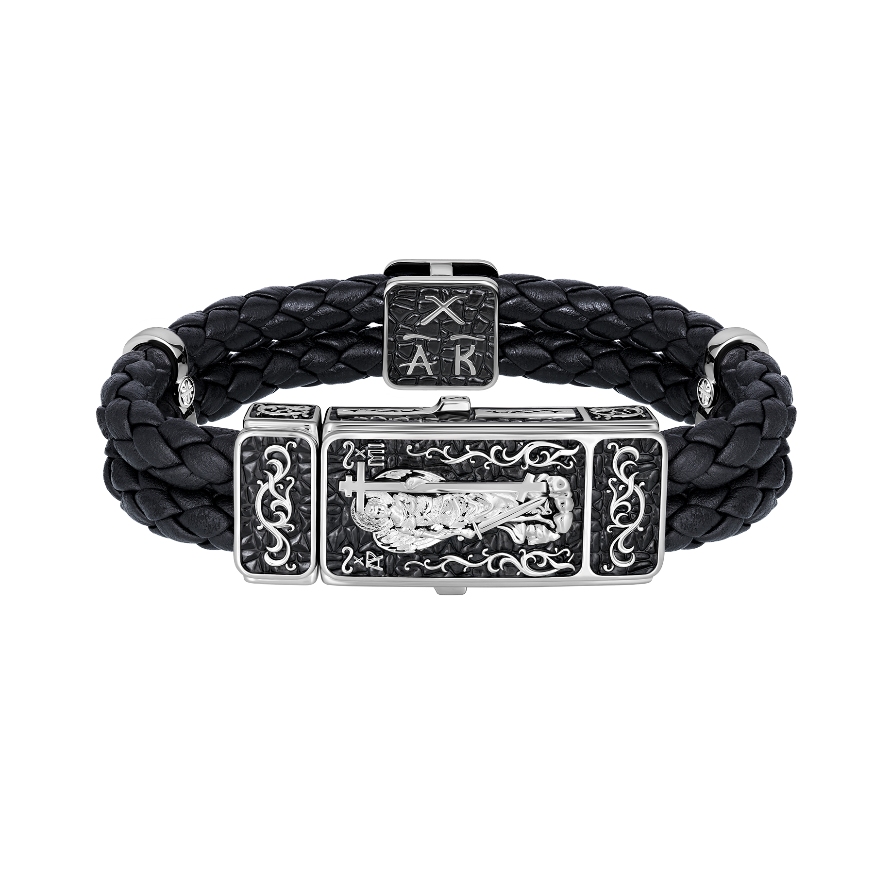 Браслет, белое золото, натуральная кожа