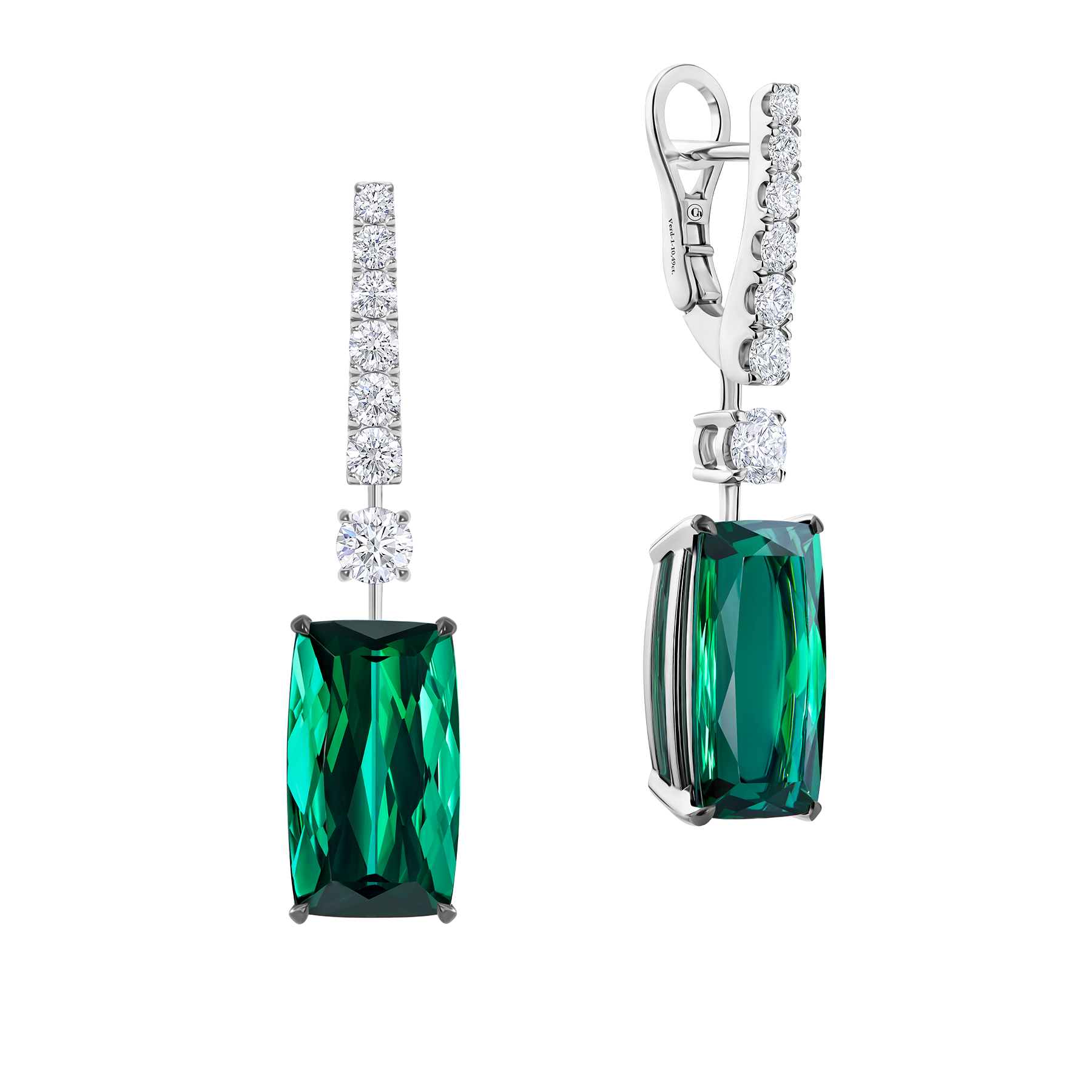 Серьги с турмалинами верделитами и бриллиантами, белое золото