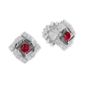 Пусеты с рубинами и бриллиантами, белое золото