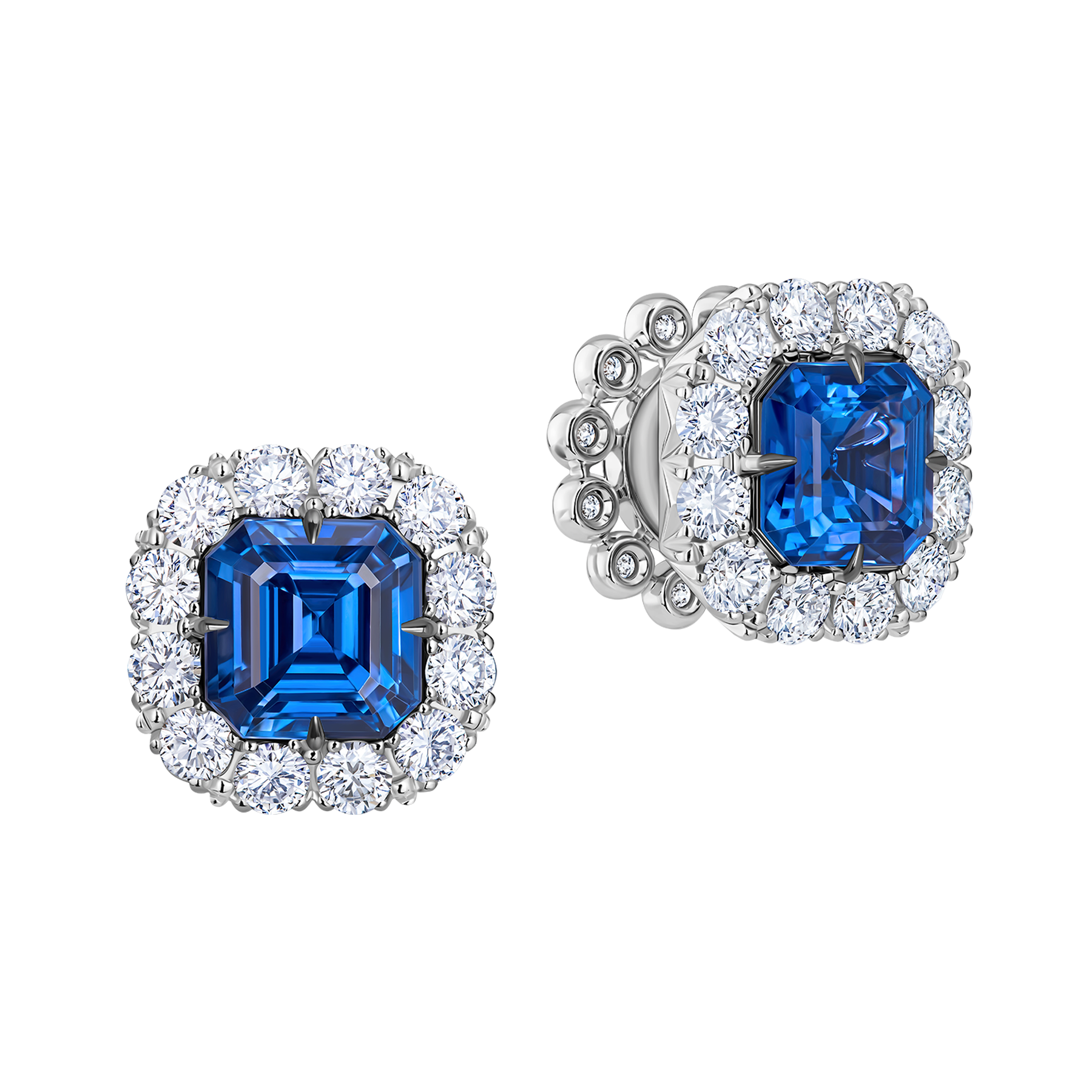 Пусеты с сапфирами и бриллиантами, белое золото