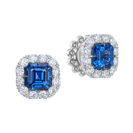 Пусеты с сапфирами и бриллиантами, белое золото