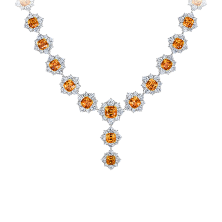 Колье со спессартинами и бриллиантами, белое золото