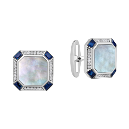 Запонки с сапфирами и бриллиантами, белое золото
