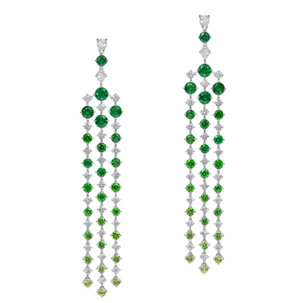 Серьги с демантоидами и бриллиантами, белое золото 2