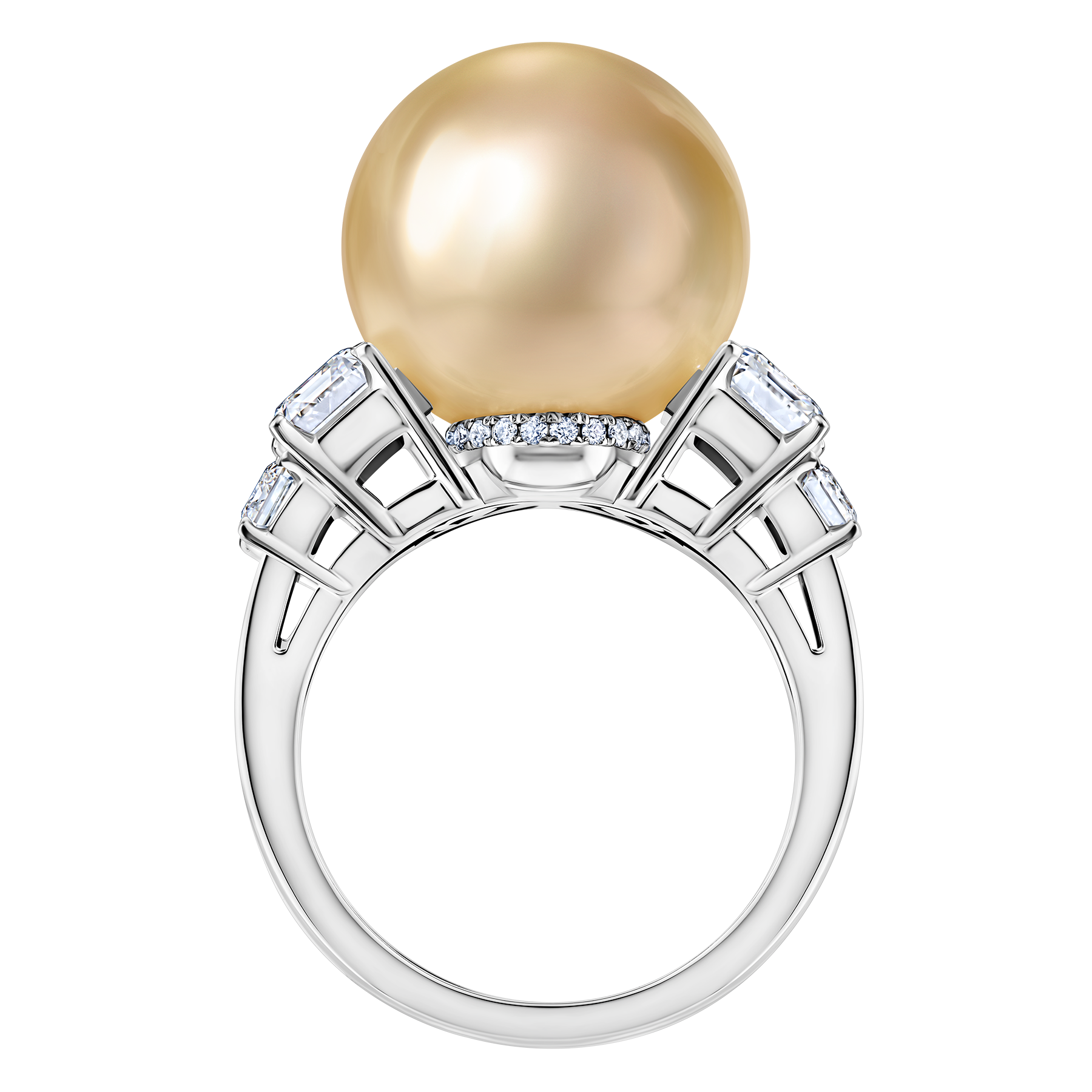 Кольцо с жемчугом и бриллиантами, белое золото