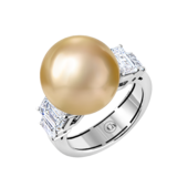 Кольцо с жемчугом и бриллиантами, белое золото