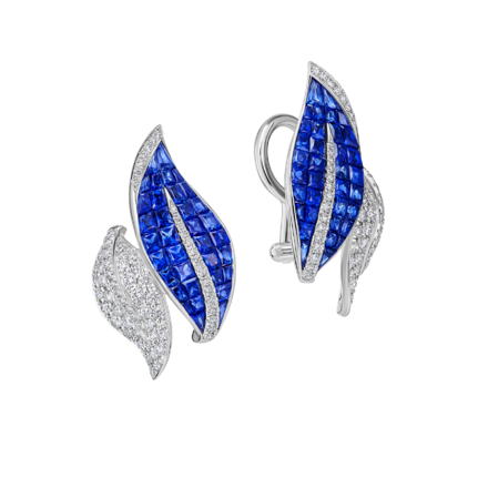 Серьги с сапфирами и бриллиантами, белое золото