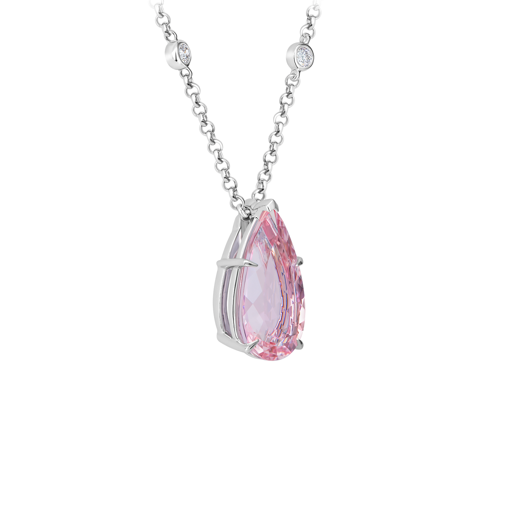 Колье с морганитом и бриллиантами, белое золото