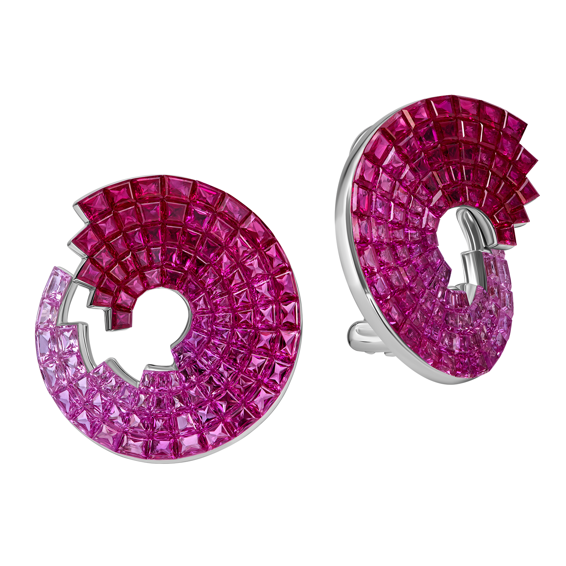 Серьги с рубинами и розовыми сапфирами, белое золото