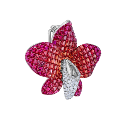 Брошь с рубинами, цветными сапфирами и бриллиантами, белое золото 2