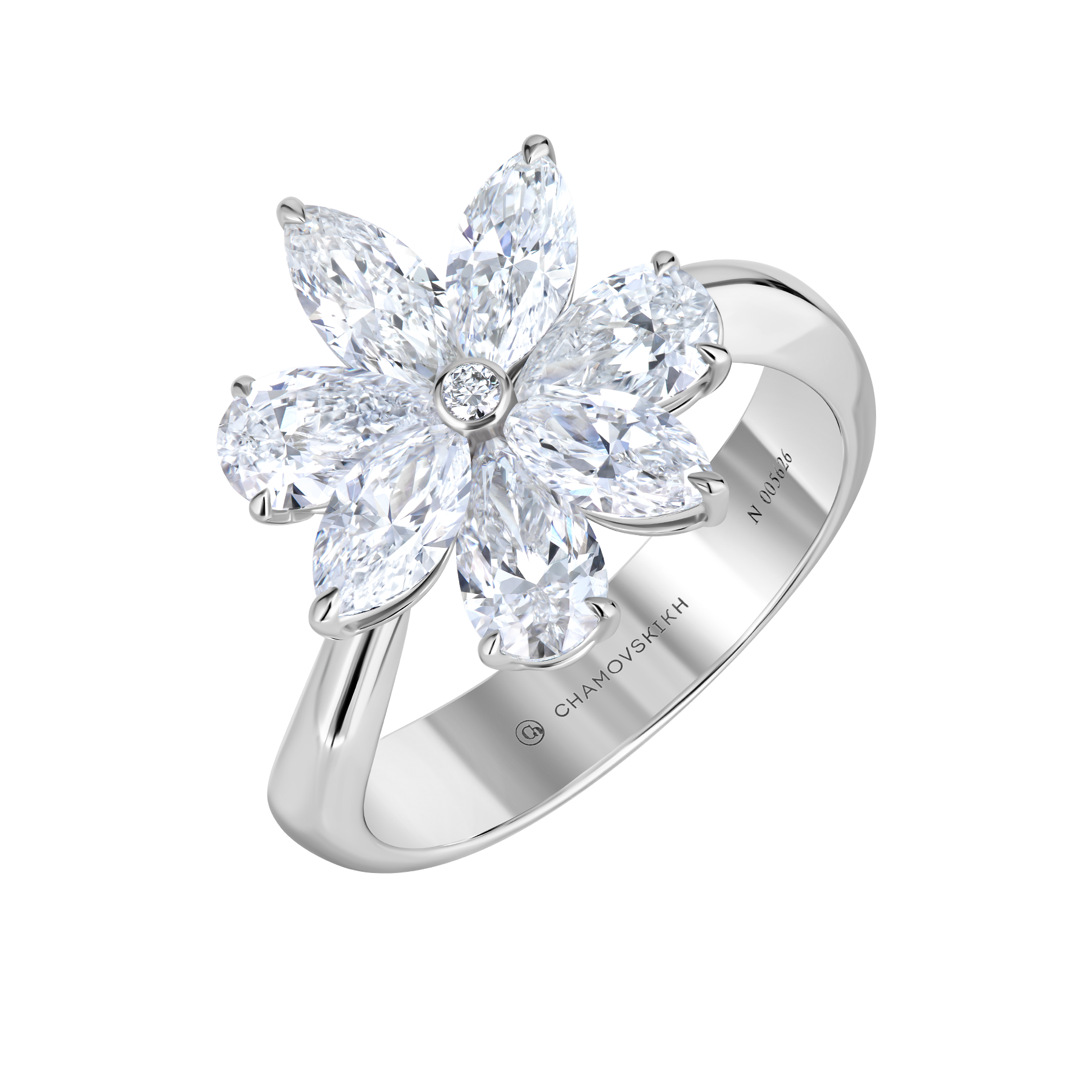 Кольцо с бриллиантами, белое золото