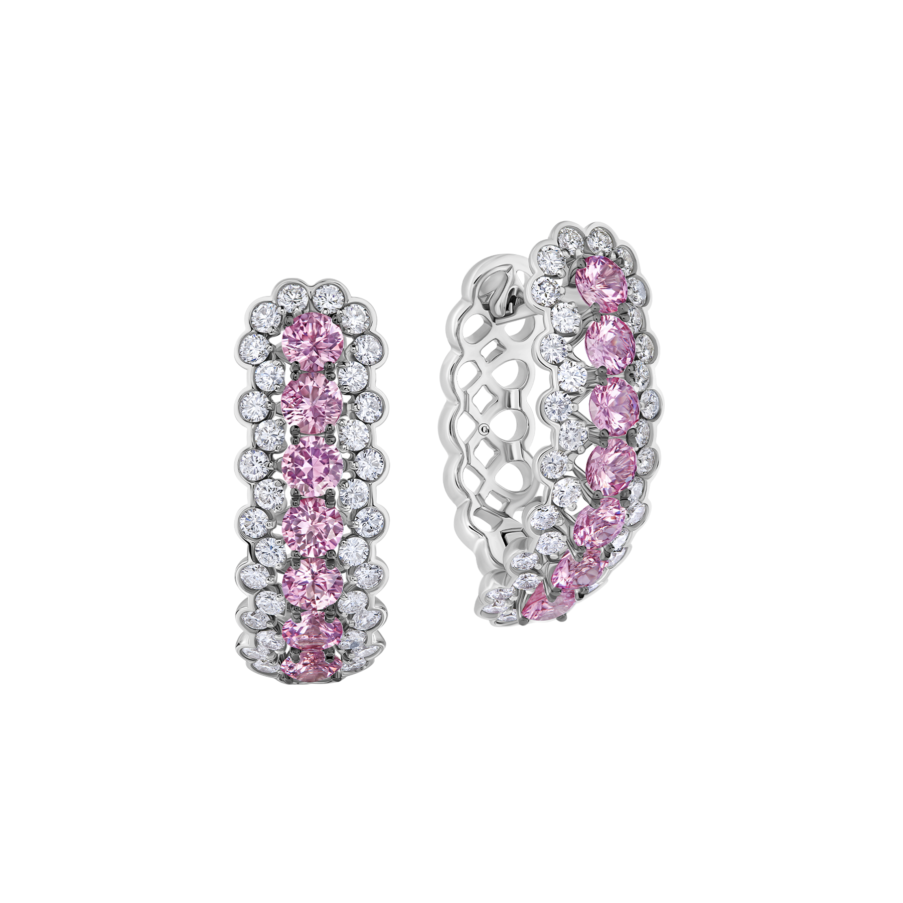 Серьги с розовыми сапфирами и бриллиантами, белое золото