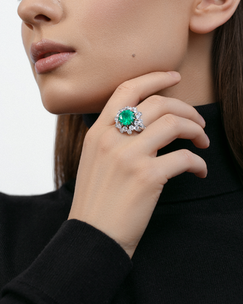 Кольцо с изумрудом и бриллиантами, белое золото 3