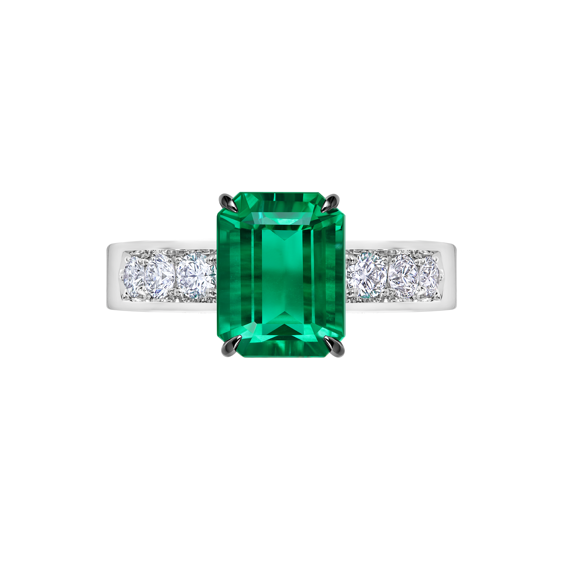 Кольцо с изумрудом и бриллиантами, белое золото