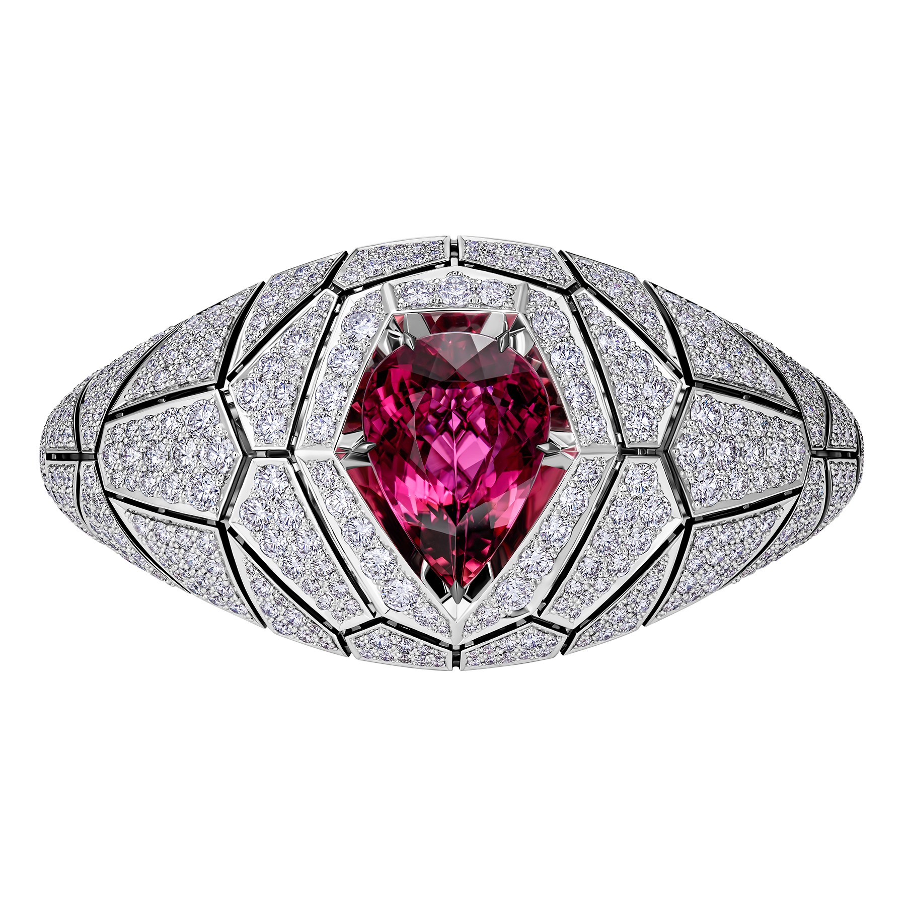 Браслет с турмалином рубеллитом и бриллиантами, белое золото