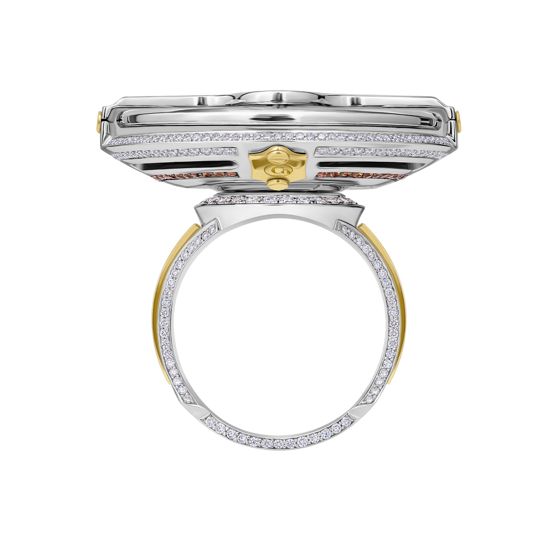 Кольцо с бриллиантами и цветными сапфирами, белое золото, н.керамика