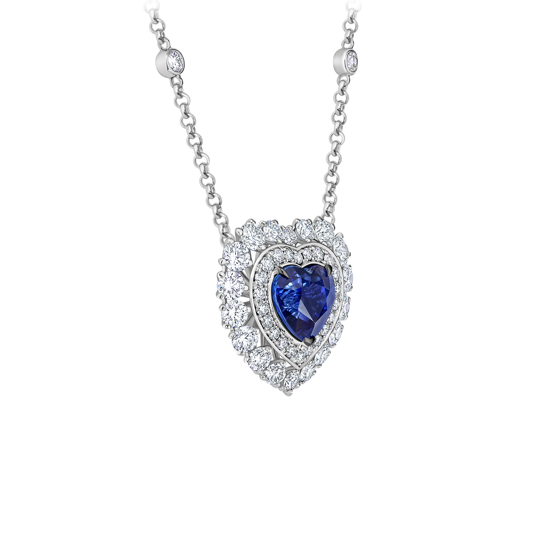 Колье с сапфиром и бриллиантами, белое золото