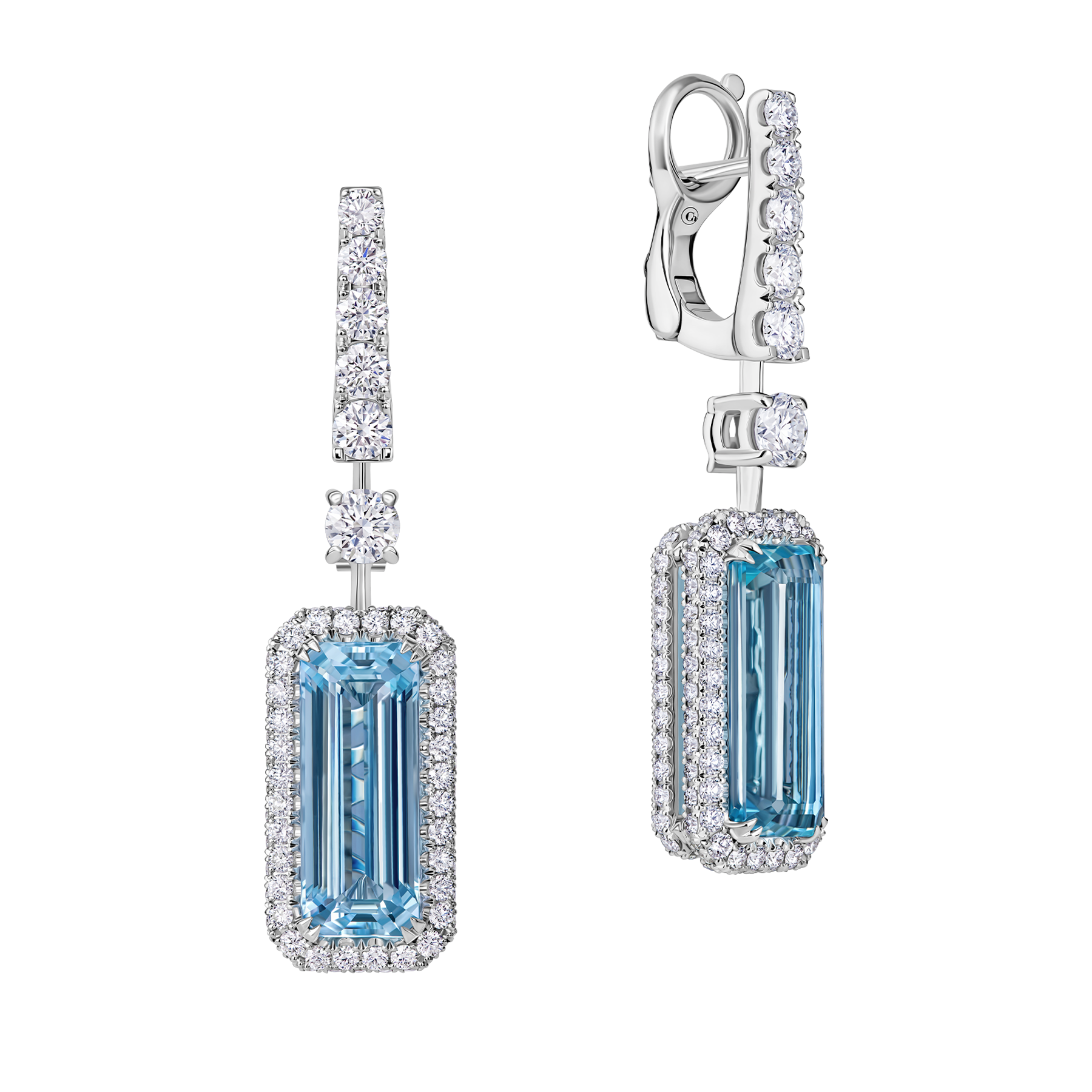 Серьги с аквамаринами и бриллиантами, белое золото