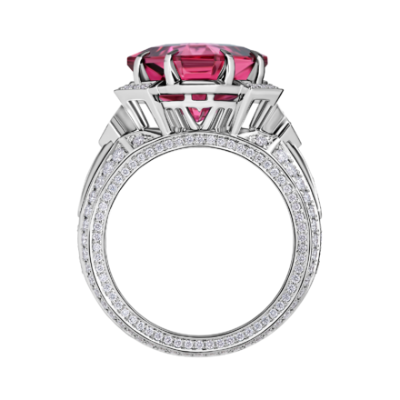 Кольцо с турмалином рубеллитом, рубинами и бриллиантами, белое золото 3