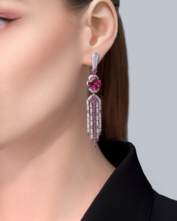 Серьги с турмалинами рубеллитами, розовыми сапфирами, рубинами и бриллиантами, белое золото 2