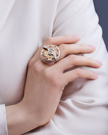 Кольцо с бриллиантами и цветными сапфирами, белое золото, н.керамика 4