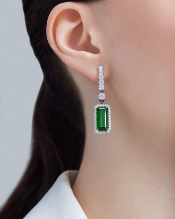 Серьги с турмалинами верделитами и бриллиантами, белое золото 2