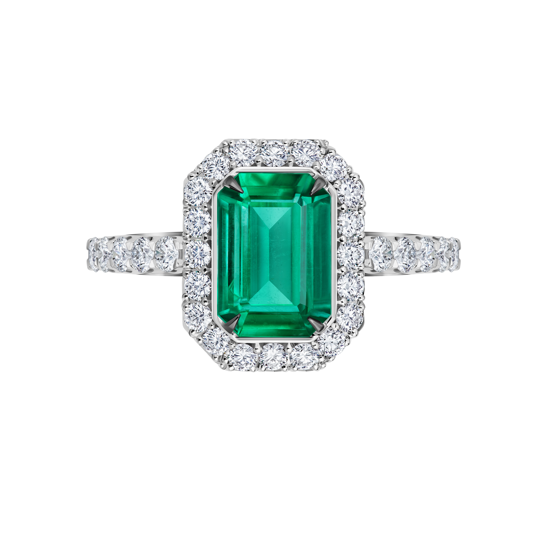 Кольцо с изумрудом и бриллиантами, белое золото