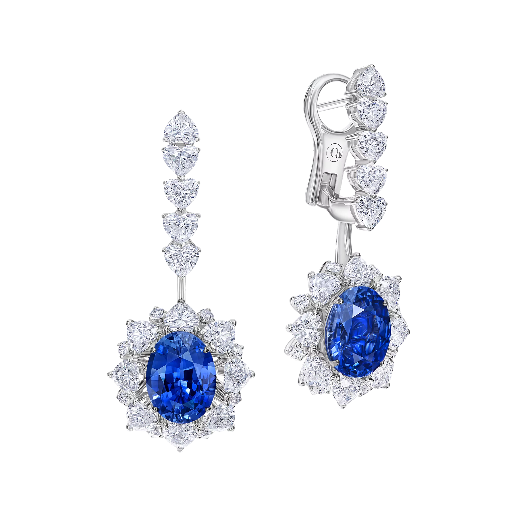 Серьги с сапфирами и бриллиантами, белое золото