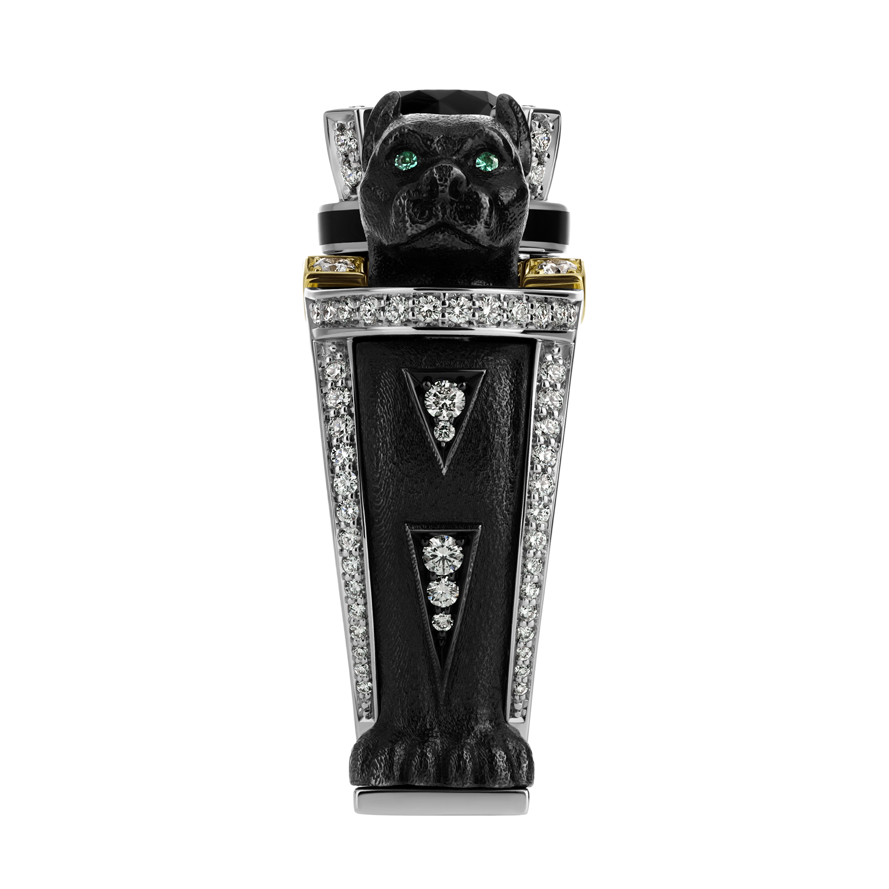 Кольцо с бриллиантами и изумрудами, жёлтое и белое золото, н.керамика