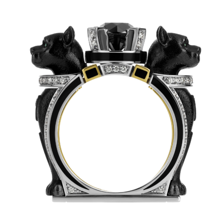 Кольцо с бриллиантами и изумрудами, жёлтое и белое золото, н.керамика