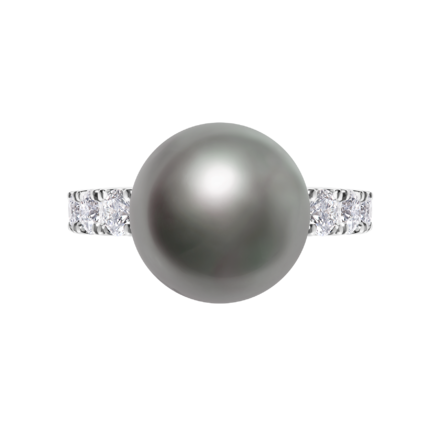 Кольцо с бриллиантами и жемчугом, белое золото 2