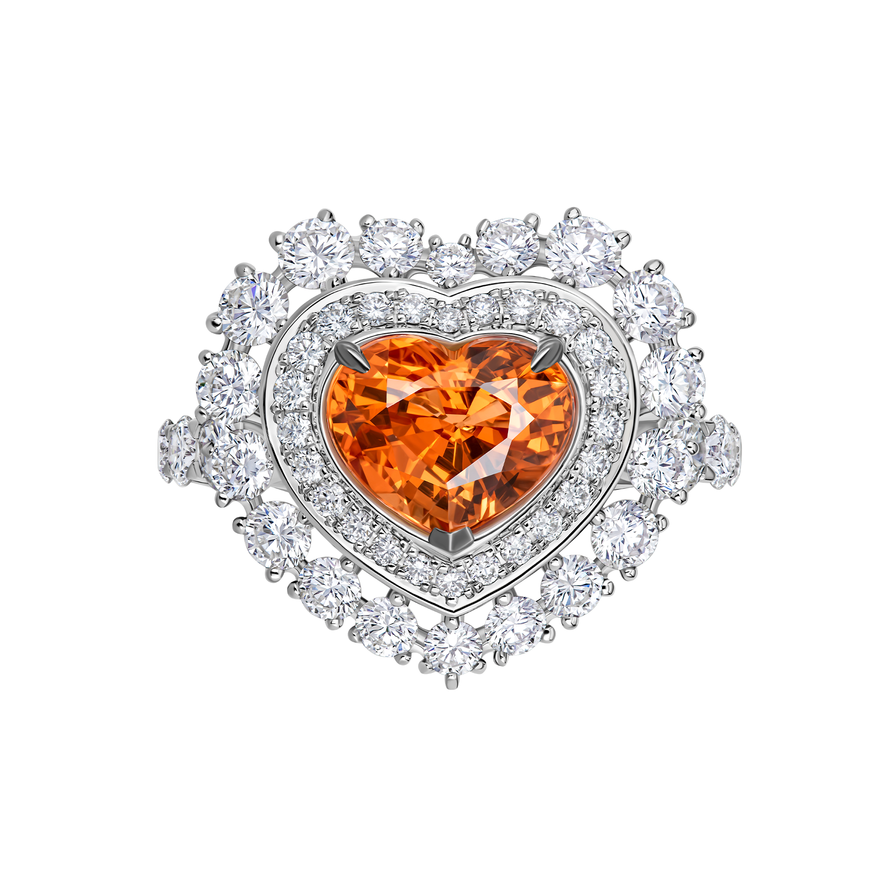 Кольцо со спессартином и бриллиантами, белое золото