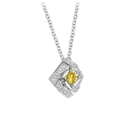 Колье с желтым сапфиром и бриллиантами, белое золото 2