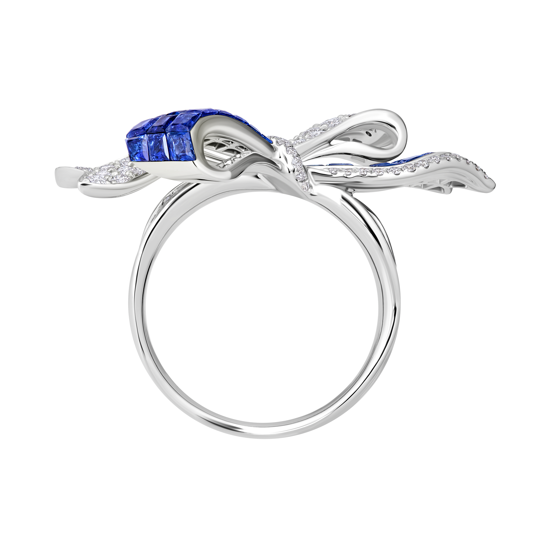 Кольцо с сапфирами и бриллиантами, белое золото
