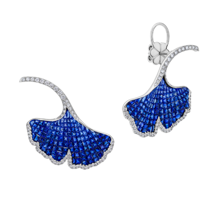 Серьги с сапфирами и бриллиантами, белое золото