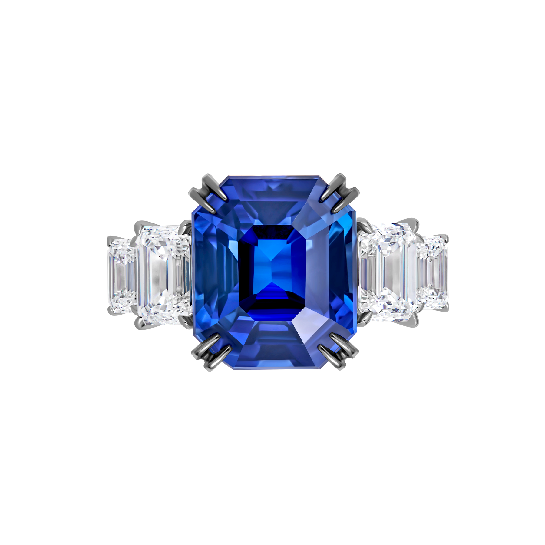 Кольцо с сапфиром и бриллиантами, белое золото