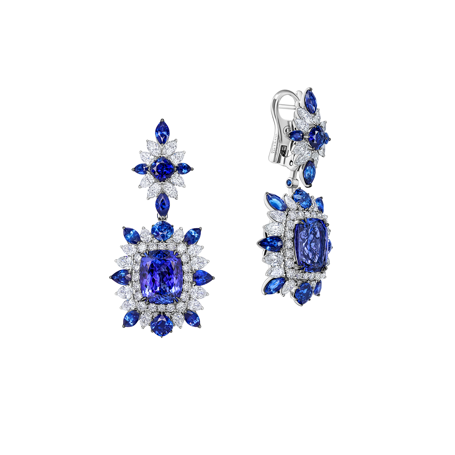 Серьги с танзанитами, сапфирами и бриллиантами, белое золото