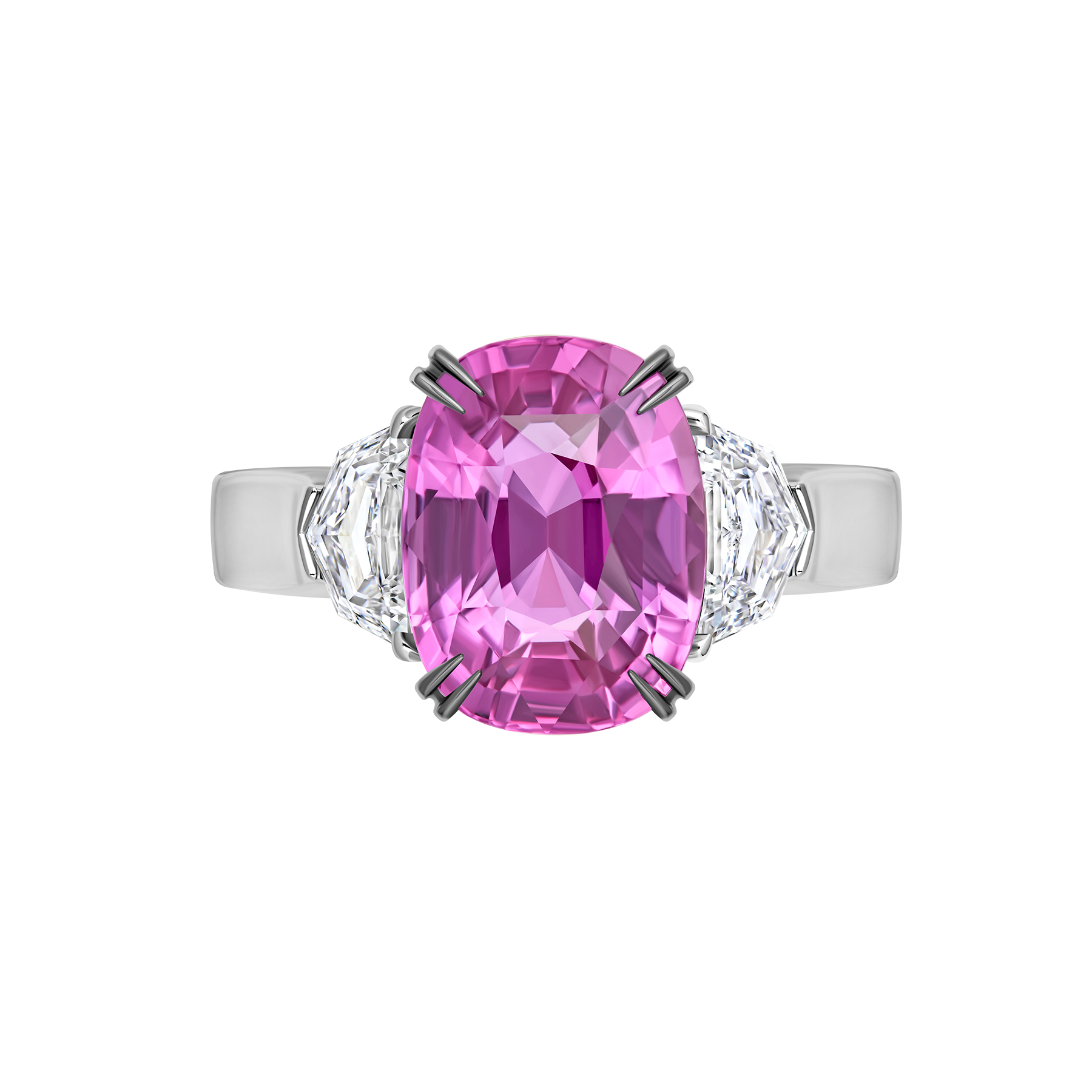 Кольцо с розовым сапфиром и бриллиантами, белое золото