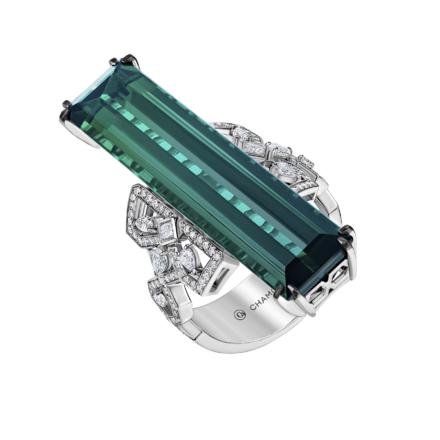 Кольцо с турмалином индиголитом и бриллиантами, белое золото