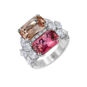 Кольцо с турмалинами и бриллиантами, белое золото