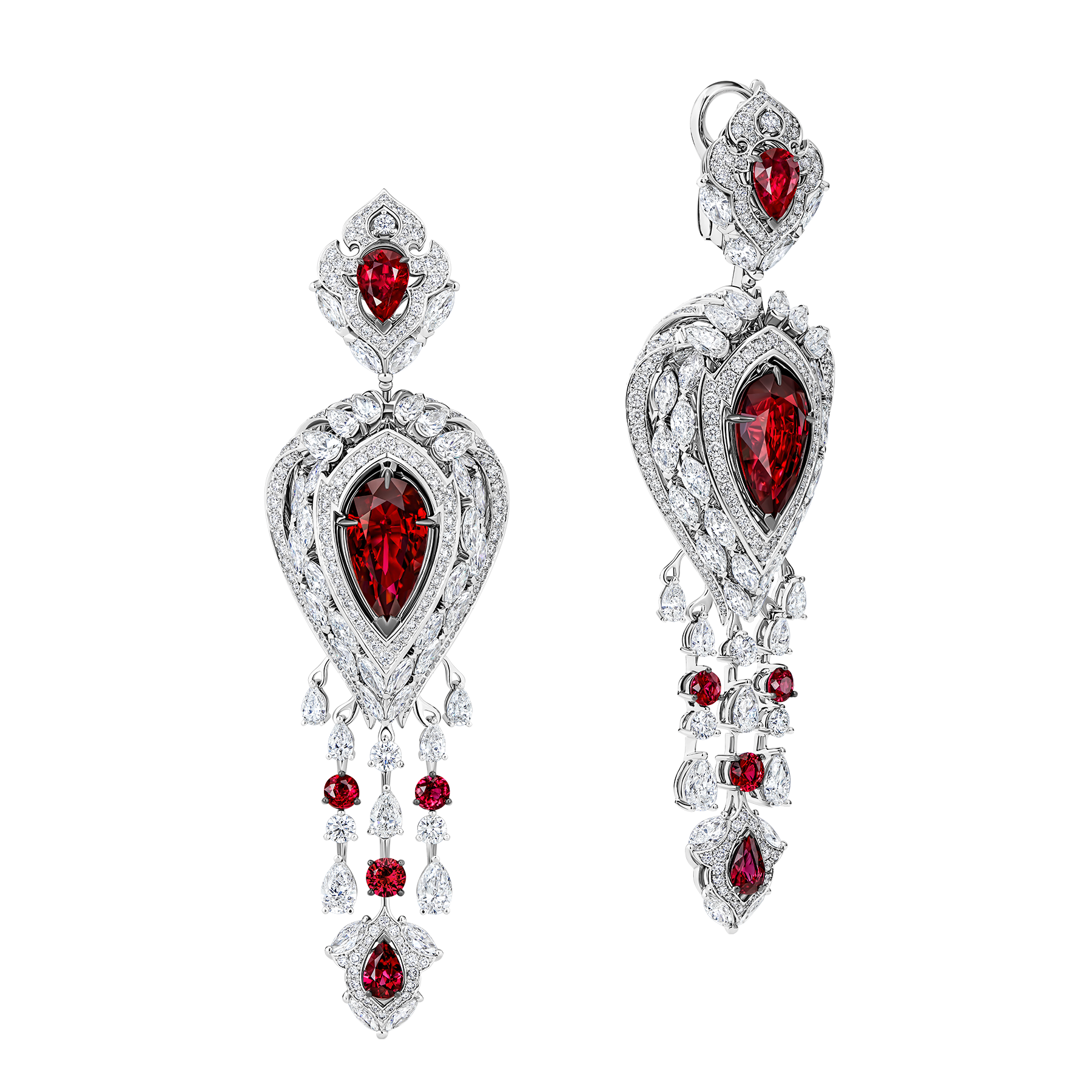 Серьги с рубинами и бриллиантами, белое золото